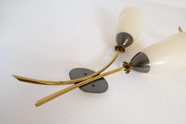 Mid-Century Brass and Opaline Wall Lamps from ASEA, Sweden, 1950s, Set of 2-UYK-1362805