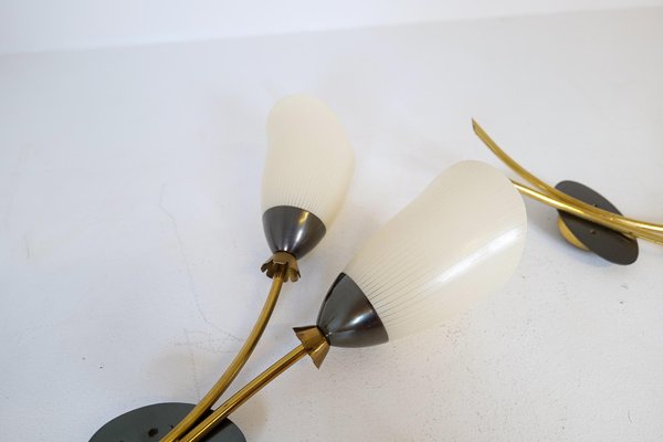 Mid-Century Brass and Opaline Wall Lamps from ASEA, Sweden, 1950s, Set of 2-UYK-1362805