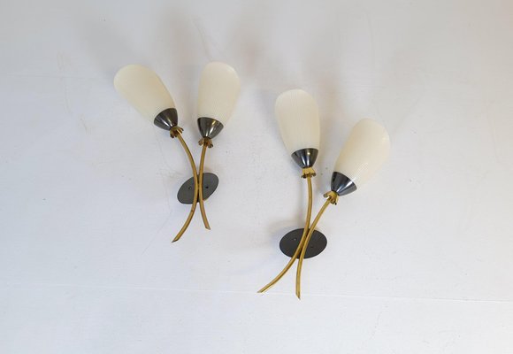 Mid-Century Brass and Opaline Wall Lamps from ASEA, Sweden, 1950s, Set of 2-UYK-1362805