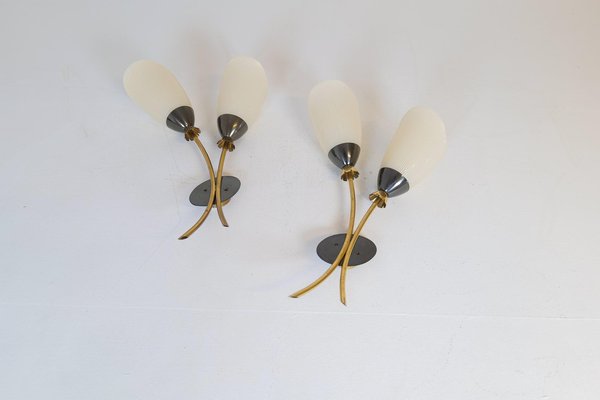 Mid-Century Brass and Opaline Wall Lamps from ASEA, Sweden, 1950s, Set of 2-UYK-1362805