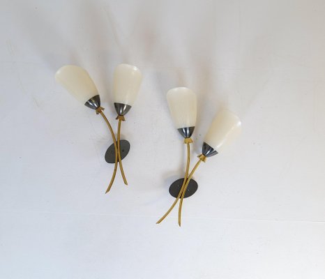 Mid-Century Brass and Opaline Wall Lamps from ASEA, Sweden, 1950s, Set of 2-UYK-1362805