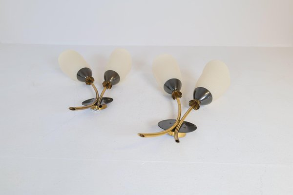 Mid-Century Brass and Opaline Wall Lamps from ASEA, Sweden, 1950s, Set of 2-UYK-1362805