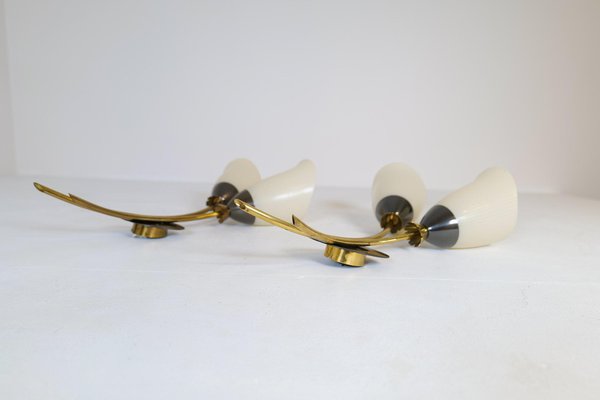 Mid-Century Brass and Opaline Wall Lamps from ASEA, Sweden, 1950s, Set of 2-UYK-1362805