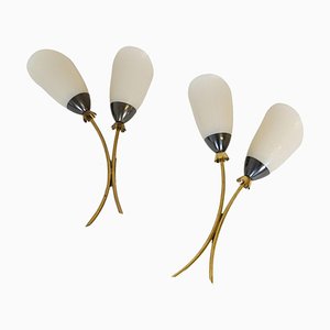 Mid-Century Brass and Opaline Wall Lamps from ASEA, Sweden, 1950s, Set of 2-UYK-1362805