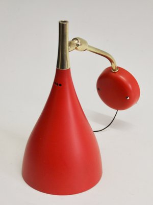 Mid-Century Brass and Red Adjustable Wall Lamp Sconce by Louis Kalff for Cosack, 1950s-SY-1110448