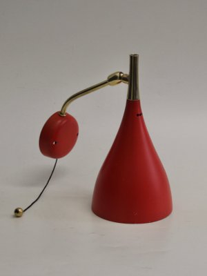 Mid-Century Brass and Red Adjustable Wall Lamp Sconce by Louis Kalff for Cosack, 1950s-SY-1110448