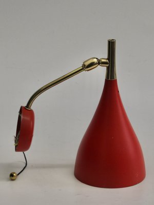 Mid-Century Brass and Red Adjustable Wall Lamp Sconce by Louis Kalff for Cosack, 1950s-SY-1110448