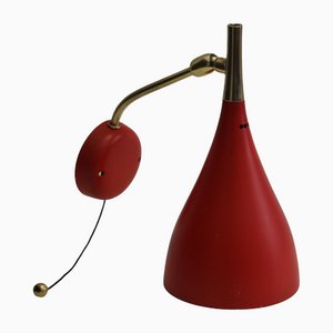 Mid-Century Brass and Red Adjustable Wall Lamp Sconce by Louis Kalff for Cosack, 1950s-SY-1110448