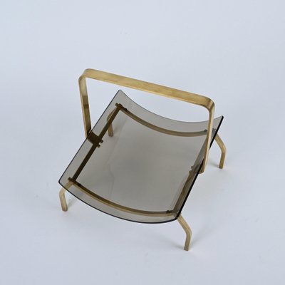 Mid-Century Brass and Smoked Glass Magazine Rack from Fontana Arte, Italy, 1960s-JDR-1195160