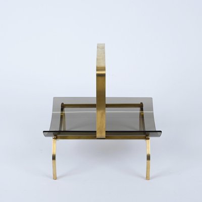 Mid-Century Brass and Smoked Glass Magazine Rack from Fontana Arte, Italy, 1960s-JDR-1195160