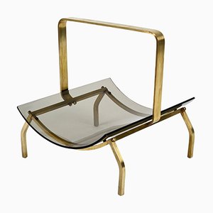 Mid-Century Brass and Smoked Glass Magazine Rack from Fontana Arte, Italy, 1960s-JDR-1195160