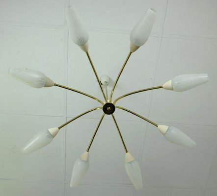 Mid-Century Brass and Striped Glass Sputnik Chandelier, 1950s-FH-664848