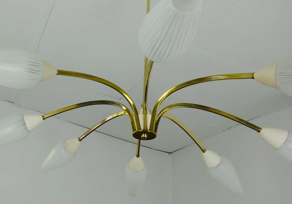 Mid-Century Brass and Striped Glass Sputnik Chandelier, 1950s-FH-664848