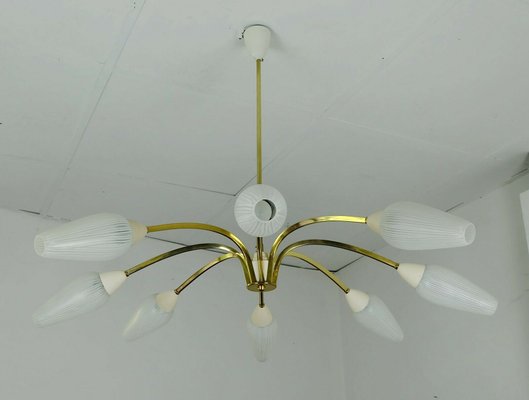 Mid-Century Brass and Striped Glass Sputnik Chandelier, 1950s-FH-664848