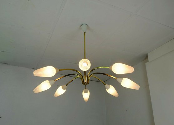 Mid-Century Brass and Striped Glass Sputnik Chandelier, 1950s-FH-664848