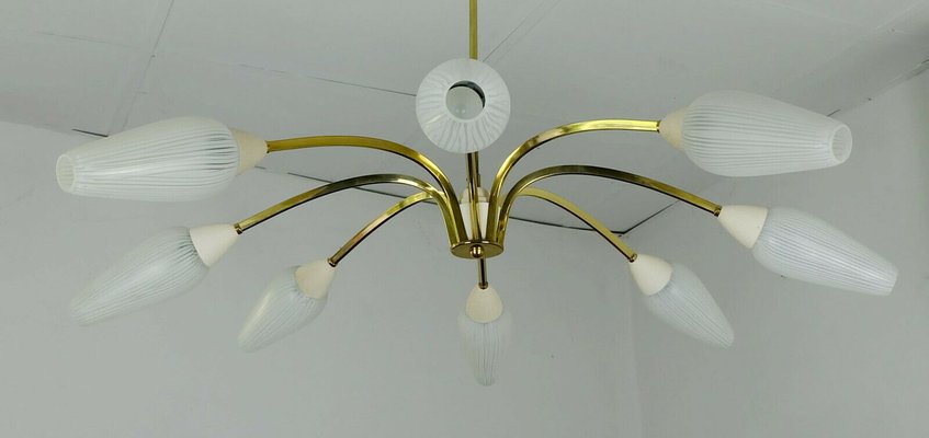 Mid-Century Brass and Striped Glass Sputnik Chandelier, 1950s-FH-664848