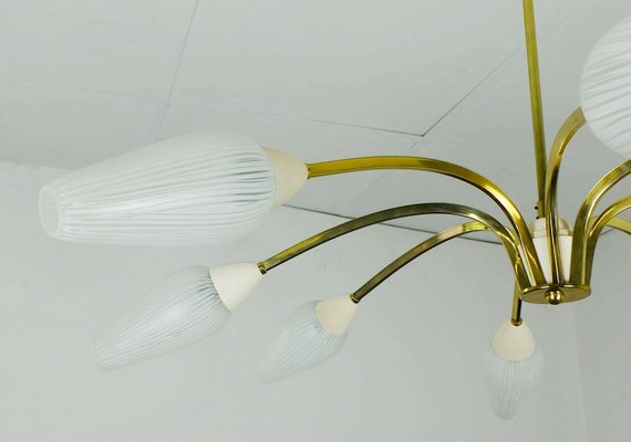 Mid-Century Brass and Striped Glass Sputnik Chandelier, 1950s-FH-664848