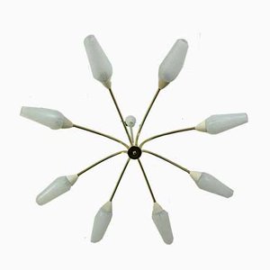 Mid-Century Brass and Striped Glass Sputnik Chandelier, 1950s-FH-664848