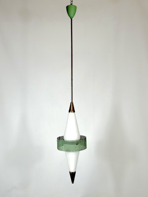 Mid-Century Brass and Triplex Opaline Glass Pendant Lamp from Stilnovo-OT-1306217