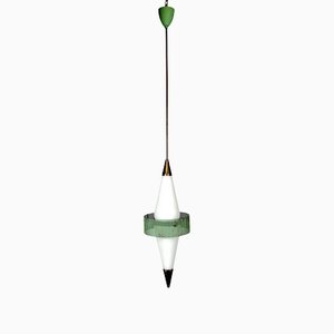 Mid-Century Brass and Triplex Opaline Glass Pendant Lamp from Stilnovo-OT-1306217