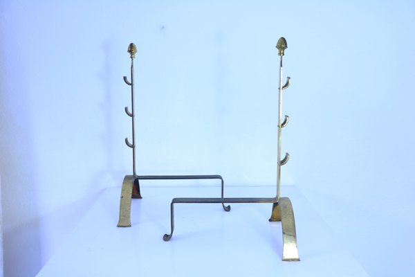 Mid-Century Brass Andirons, Set of 2-SXX-660386