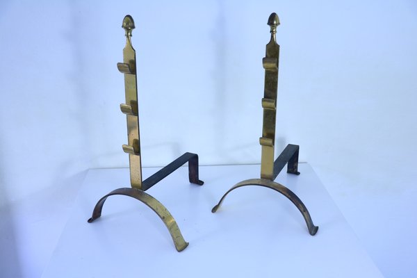 Mid-Century Brass Andirons, Set of 2-SXX-660386