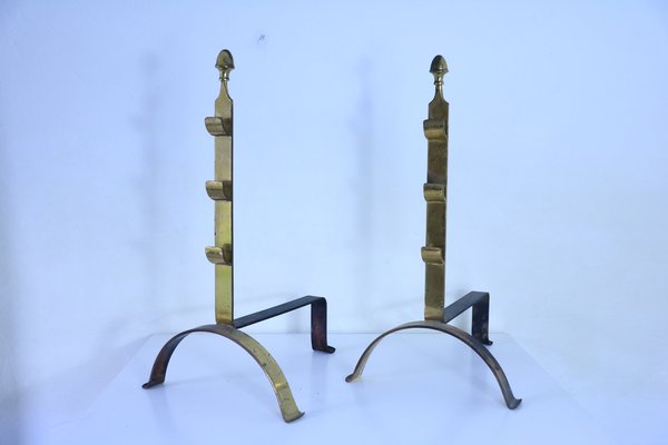 Mid-Century Brass Andirons, Set of 2-SXX-660386