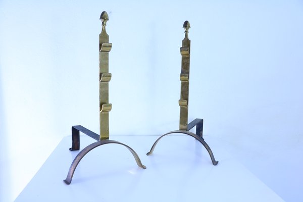 Mid-Century Brass Andirons, Set of 2-SXX-660386