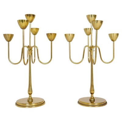 Mid-Century Brass Candelabras by Gunnar Ander for Ystad Metall, Sweden, 1960s, Set of 2-UYK-1287393