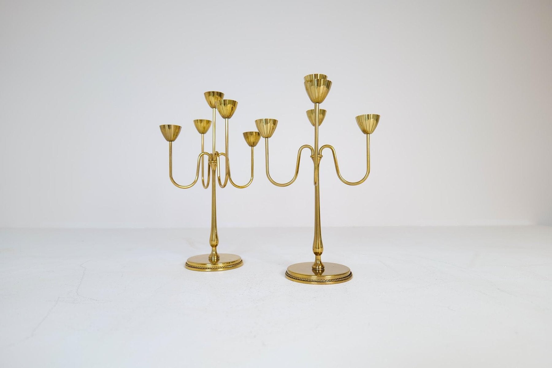 Mid-Century Brass Candelabras by Gunnar Ander for Ystad Metall, Sweden, 1960s, Set of 2