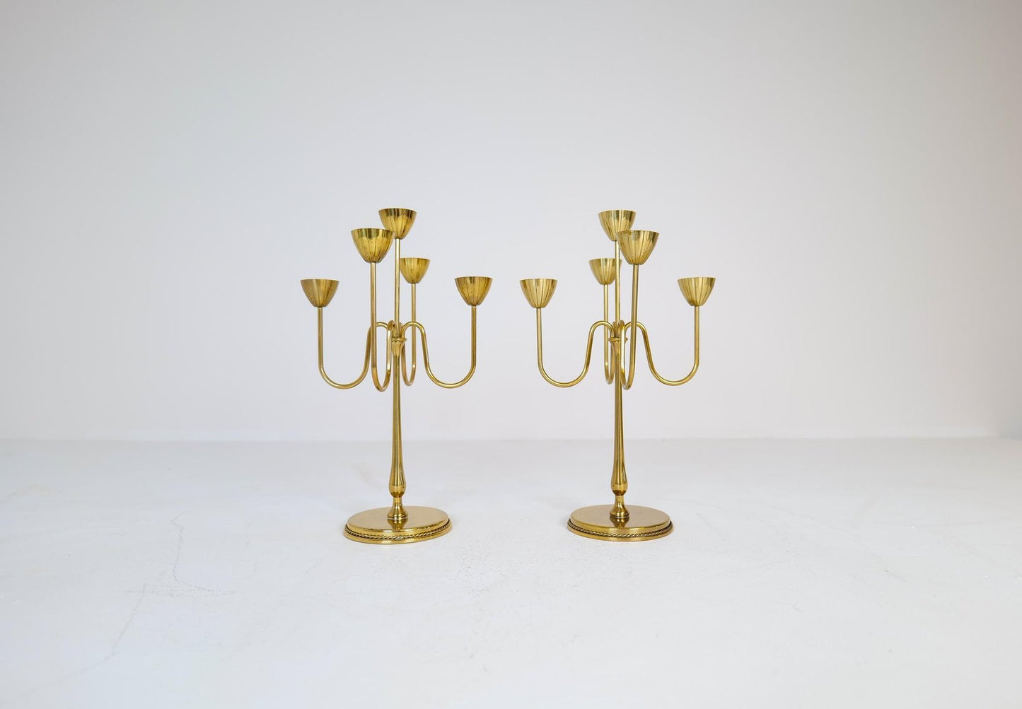 Mid-Century Brass Candelabras by Gunnar Ander for Ystad Metall, Sweden, 1960s, Set of 2