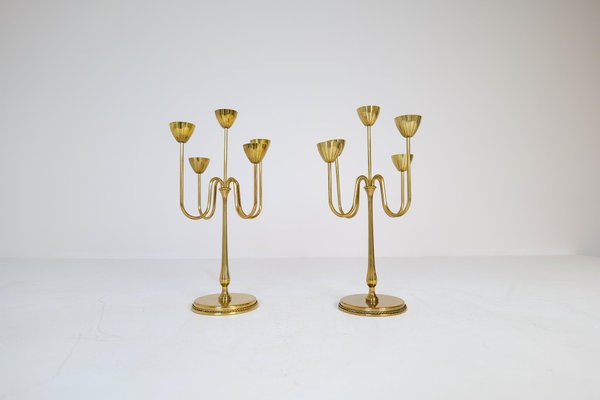 Mid-Century Brass Candelabras by Gunnar Ander for Ystad Metall, Sweden, 1960s, Set of 2-UYK-1287393