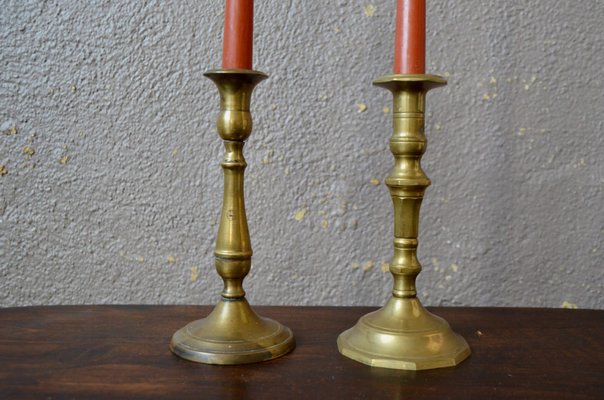 Mid-Century Brass Candleholders, 1940s, Set of 2-AIU-1304747