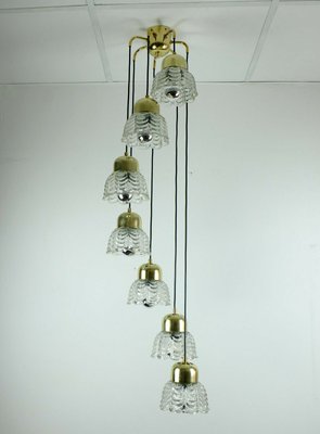 Mid-Century Brass Cascade Chandelier with Petal Shaped Glass Shades, 1960s-FH-655183