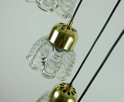 Mid-Century Brass Cascade Chandelier with Petal Shaped Glass Shades, 1960s-FH-655183