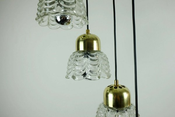 Mid-Century Brass Cascade Chandelier with Petal Shaped Glass Shades, 1960s-FH-655183