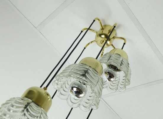 Mid-Century Brass Cascade Chandelier with Petal Shaped Glass Shades, 1960s-FH-655183