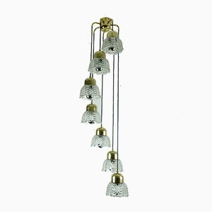 Mid-Century Brass Cascade Chandelier with Petal Shaped Glass Shades, 1960s-FH-655183