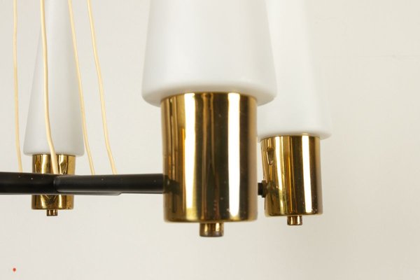 Mid-Century Brass Ceiling Lamp with Opal Glass Shades, 1960s-WIX-745814