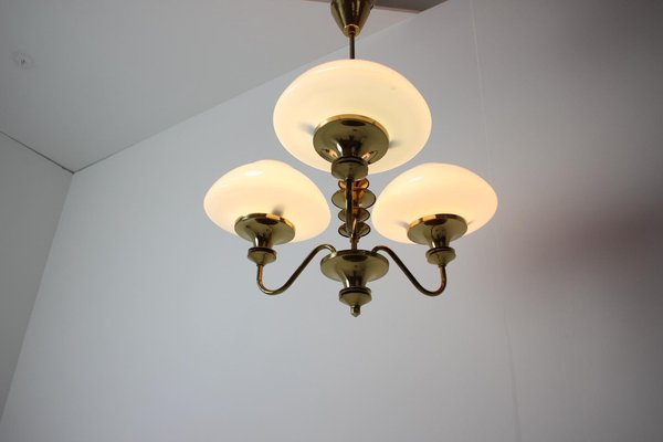 Mid-Century Brass Chandelier from Jablonec Glassworks, Czechoslovakia, 1970s-TZ-1185422