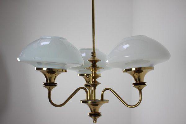 Mid-Century Brass Chandelier from Jablonec Glassworks, Czechoslovakia, 1970s-TZ-1185422