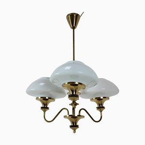 Mid-Century Brass Chandelier from Jablonec Glassworks, Czechoslovakia, 1970s-TZ-1185422