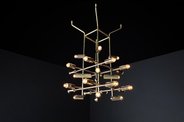 Mid-Century Brass Chandelier with 28 Lights, Switzerland, 1960s-TRW-1743218