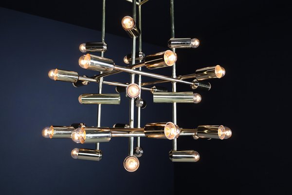 Mid-Century Brass Chandelier with 28 Lights, Switzerland, 1960s-TRW-1743218