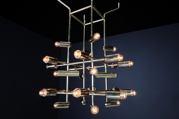 Mid-Century Brass Chandelier with 28 Lights, Switzerland, 1960s-TRW-1743218