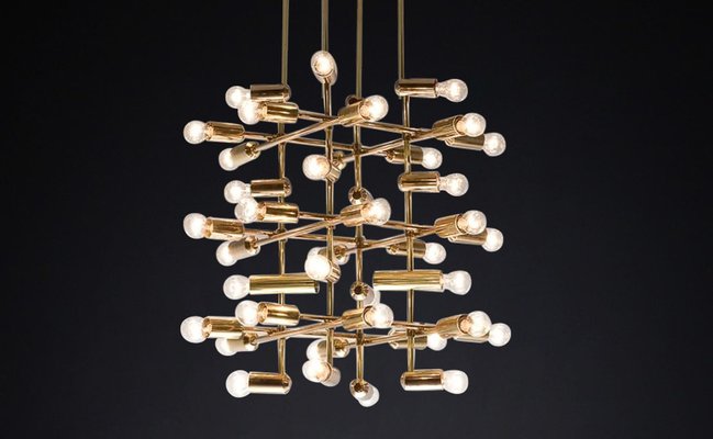 Mid-Century Brass Chandelier with 40 Lights, Switzerland, 1960s-TRW-1743220