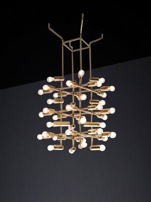 Mid-Century Brass Chandelier with 40 Lights, Switzerland, 1960s-TRW-1743220