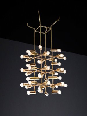 Mid-Century Brass Chandelier with 40 Lights, Switzerland, 1960s-TRW-1743220