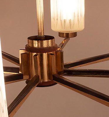 Mid-Century Brass Chandelier with Glass Lampshades, Germany-KT-883301