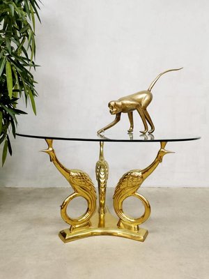 Mid-Century Brass Coffee Table with Golden Peacocks-BW-844365